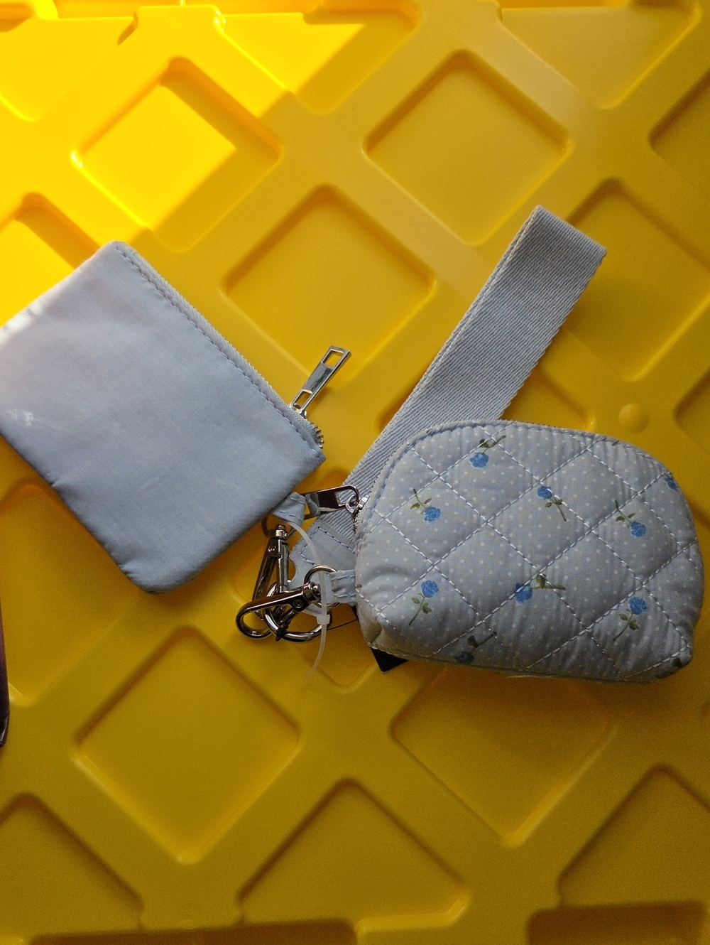Quilted Blue Floral Wristlet Key Pouch